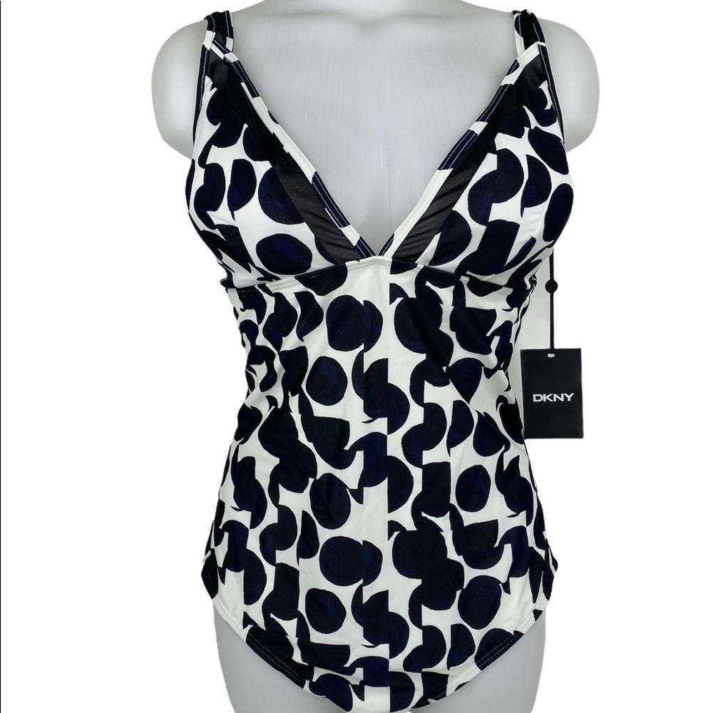 Dkny Mesh Polka Dotted One Piece Swimsuit - Picture 1 of 14